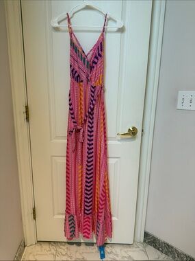 Cupshe Pink Multicolor Striped Maxi Dress with Chevron Accents